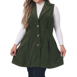 Plus Size Outwear Single Breasted Sleeveless Blazer Vests Army Green